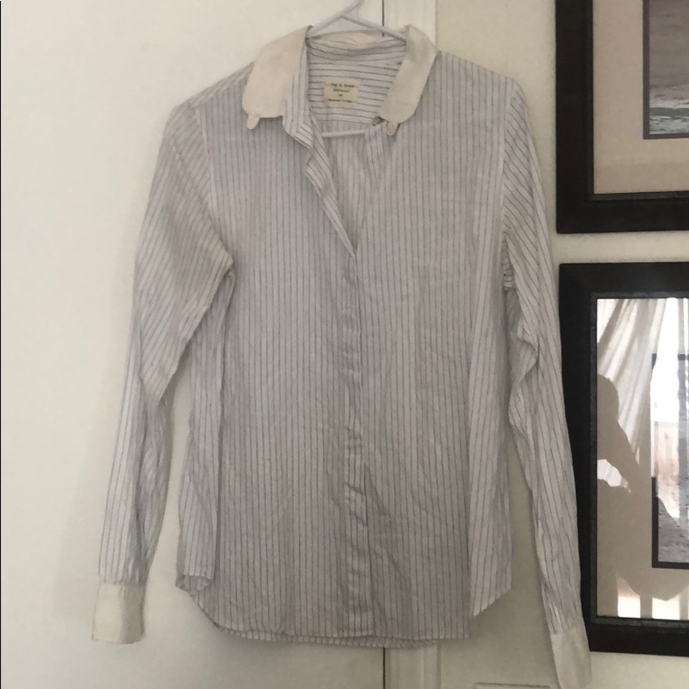White button down with blue stripes
